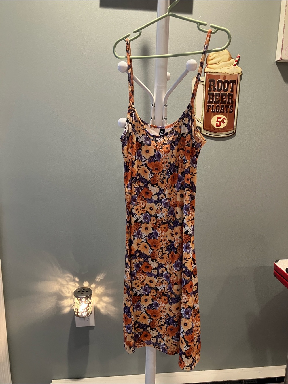 Divided Floral Slip Dress in Orange and Blue